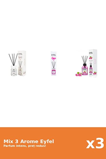 Eyfel Set 3 Mix Eyfel: 1x Bubble Gum, 1x Bumbac, 1x Trandafir