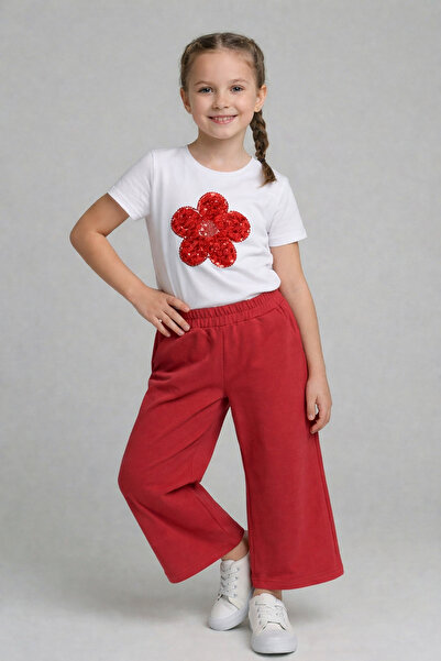 FATELLA Devojčice, crvena majica sa tratinčicama, crvene široke pantalone, ko...