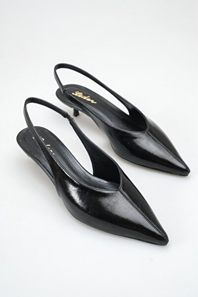 LDR Women's Black Patent Leather Pointed Toe Kitten Heeled Shoes