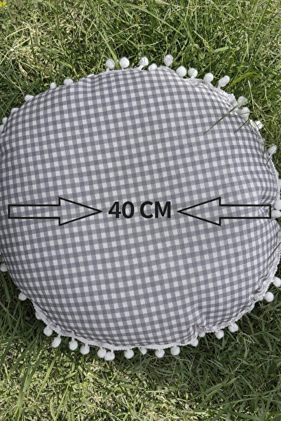 Zeren Home GRi Piti Kareli Sıvıya Lekeye Dayanıklı Ponponlu Yuvarlak Piknik S...