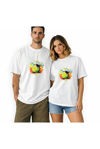 Kidilia تي شيرت بتصميم ياقة الدراجة للجنسين مع صورة كرة التنس