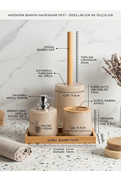 RİVO HOME DECOR Modern Banyo Aksesuar Seti 4’lü Set