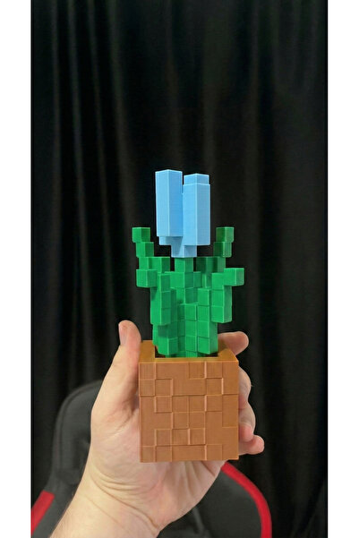 Minecraft Saksılı Lale Çiçek – Küp Tasarım Masa Dekoru 20CM Figür