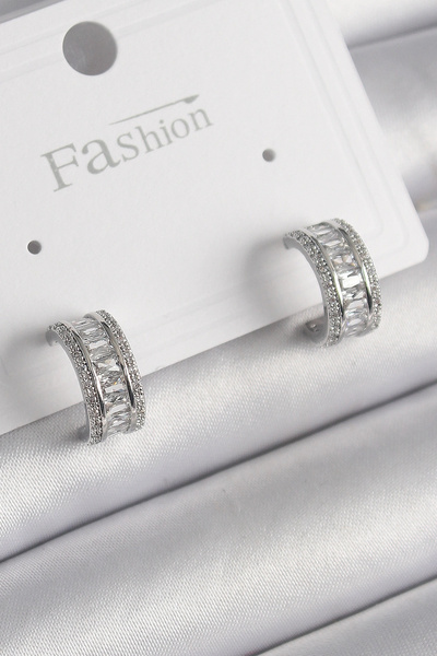 online kapsulavm avm alışveriş Brass Silver Color Zircon Stone Hoop Model Wom...