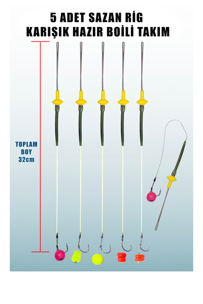 ALASTOR 5 Adet Hazır Sazan Rig Takımı Silikon Boili Yemli Hazır Rig Takımı Çe...