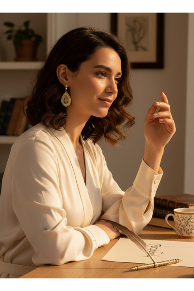 Zaradise Accessories Tuğra Figured Zircon Stone Gold Color Hypoallergenic Sta...