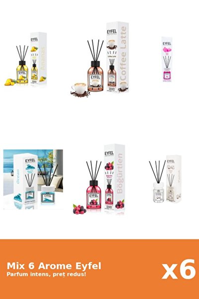 Eyfel Set 6 Mix Eyfel: 1x Ananas, 1x Bubble Gum, 1x Bumbac, 1x Cafea, 1x Fruc...