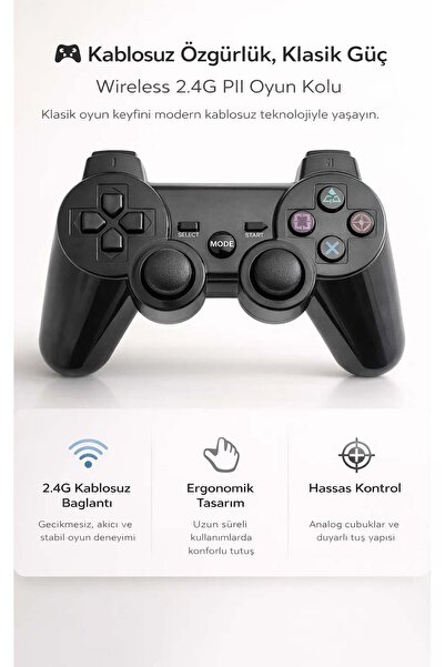 FaroxTech PS2 ve PS1 Uyumlu Kablosuz Oyun Kolu - 2.4G Wireless Analog Dualsho...