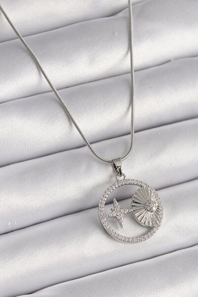 Clariss 316L Steel Silver Color Chain Zircon Stone Star Medallion Model Women...