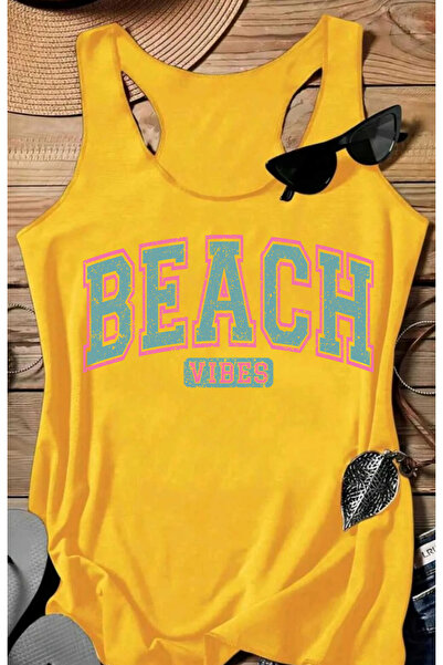 SUNFREE Beach Vibes Printed Women's Swimmer Athlete Cotton Pack U-Neck Tshirt