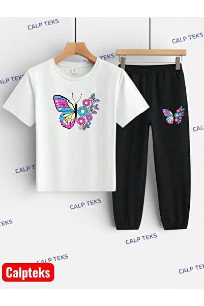 CALP TEKS Children's Set with Butterfly and Daisy Print (T-Shirt-C Pocketed S...