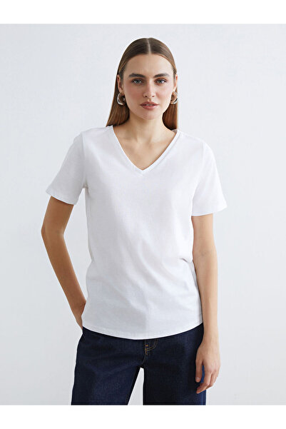 LC Waikiki Women's White V-Neck T-Shirt
