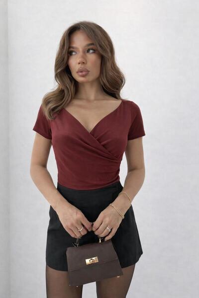 peri tower New Season Women's V-Neck Stretch Fabric Sandy Short Sleeve Blouse...