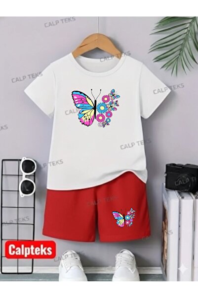 CALP TEKS Butterfly Daisy Printed Summer Shorts-T-Shirt Children's Set