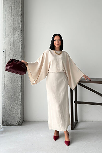 MOZENA Φόρεμα με μανίκια νυχτερίδας Με δέσιμο άνοιγμα casual