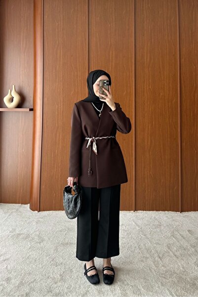 ALVOR Premium Textured Blazer Jacket with Scarf Detail