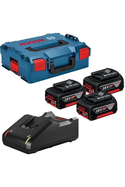 Bosch Set 3 baterii Li-Ion, 18V, 5Ah + încărcător 4Ah + L-Boxx