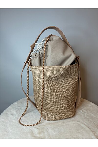 DSN Hasır Dokulu Keseli Omuz Çantası