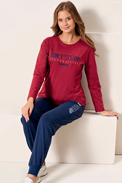 REMSA Women's Combed Cotton Long Sleeve Pajama Set 3198 Red