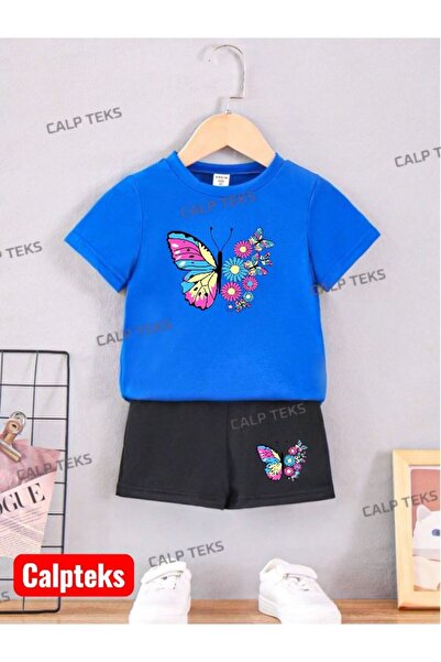 CALP TEKS Butterfly Daisy Printed Summer Shorts-T-Shirt Children's Set
