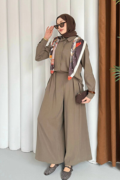 DEFNECE BUTİK Sare Shawl Detailed Trouser Suit - Green