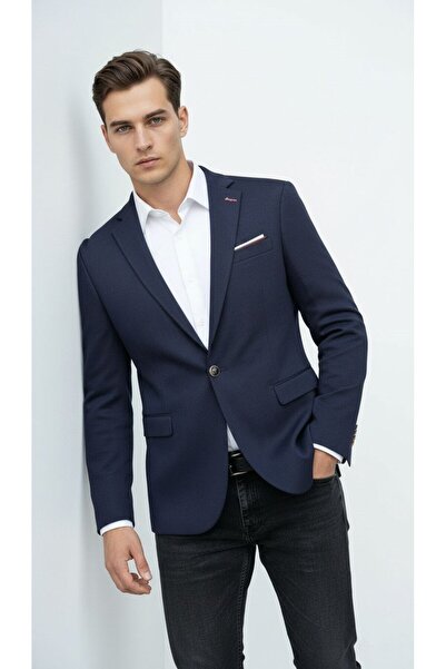 Plus Scorpion Navy Blue Men's Slim Fit Single Button Blazer Jacket – Stylish ...