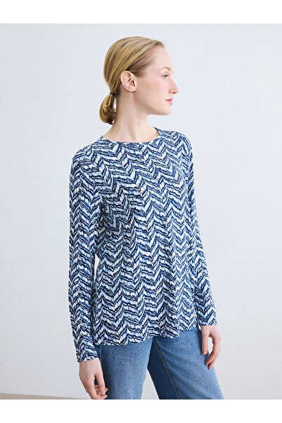 LC Waikiki Blue Crew Neck Patterned Women's T-Shirt