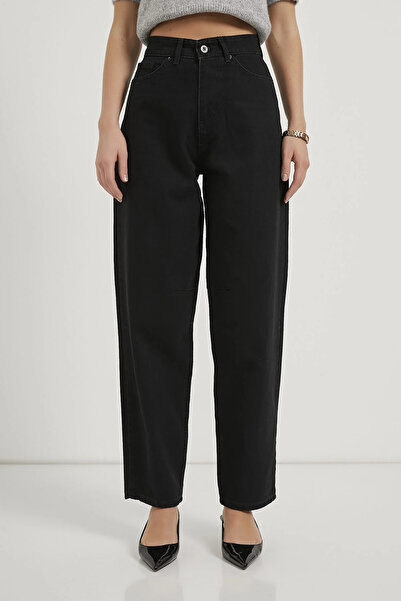 OIL PARK Women's Back Buckled High Waist 100% Cotton Balloon Fit Denim Pants