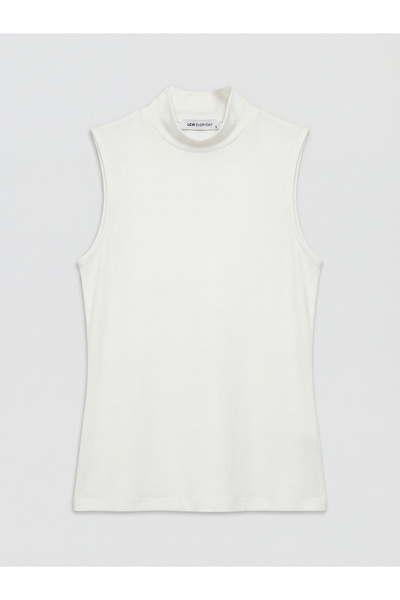 LC Waikiki Εκρού Γυναικείο Αθλητικό Τοπ με Όρθιο Γιακά