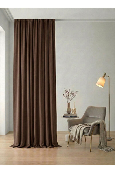 Bercem Home Velvet-Textured Drawstring Ruched Pieces Drapery Curtain - Brown ...