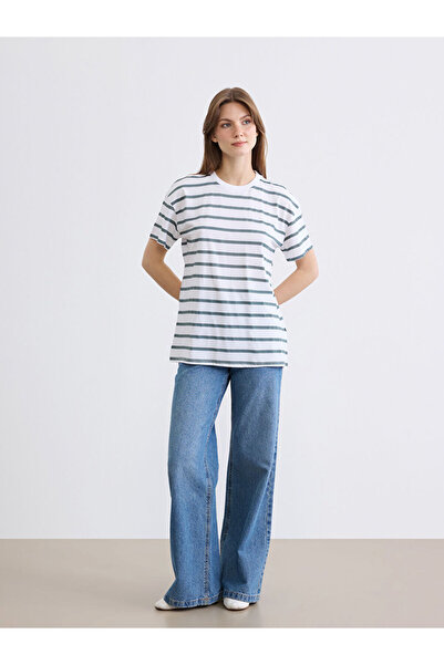 LC Waikiki Crew Neck Striped Women's Ribbed T-Shirt