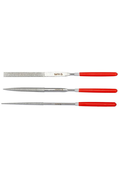yato Set of 3 Diamond Files, 3 x 140 mm, Red/Silver