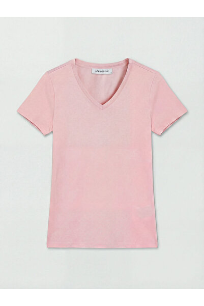 LC Waikiki Γυναικείο μπλουζάκι με ροζ λαιμόκοψη