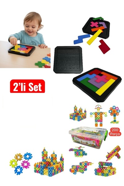 ÜÇGEN TOYS 200 Parça Eğitici Building Blocks-Renkli Zeka ve Beceri Oyunu+Eğit...