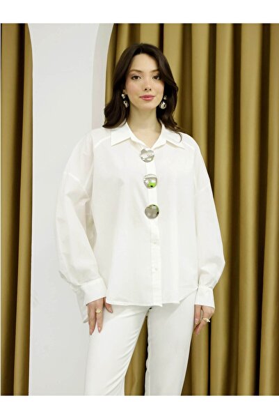 Coral Number Printed Large Button Shirt 26114 Ecru