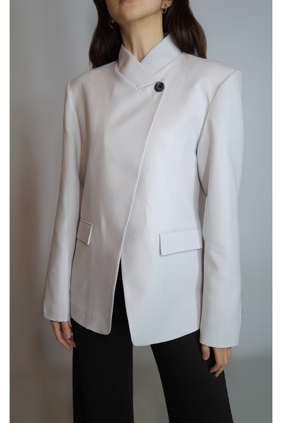 oyagüler Women's Stone Color Collar Single Button Blazer Design Jacket Yy101354