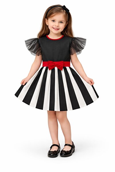 Nacar Kız Çocuk Fırfır Kollu Şık Elbise 23 Nisan 29 Ekim Gösteri Kıyafeti