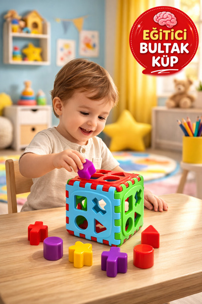TOYFEST Eğitici Bultak Küp Oyuncak Fileli – Renkli Geometrik Şekil Eşleştirme...