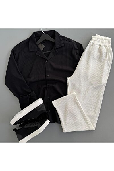 WENMİNG Men's Wrinkled Shirt and Pants Summer Top and Bottom Combination