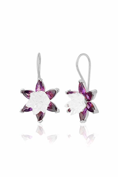 Zanaatsilver 925 Ayar Gümüş Rodyumlu Lotus Nilüfer Çiçeği Mengeç Küpe