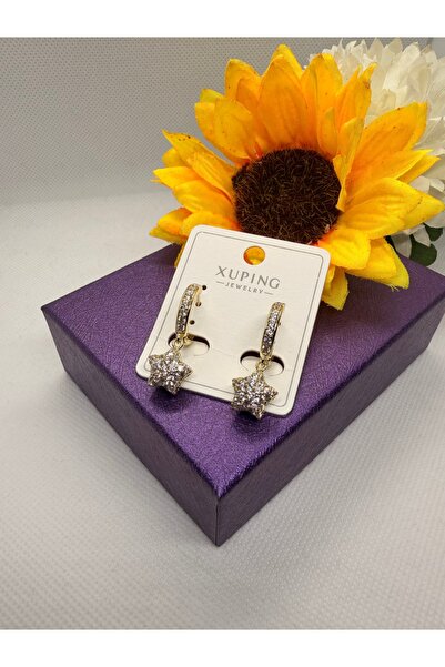 XUPING JEWELRY 14K RENGİ ZİRKON TAŞLI YILDIZ UÇLU SALLANTILI ÇELİK KÜPE