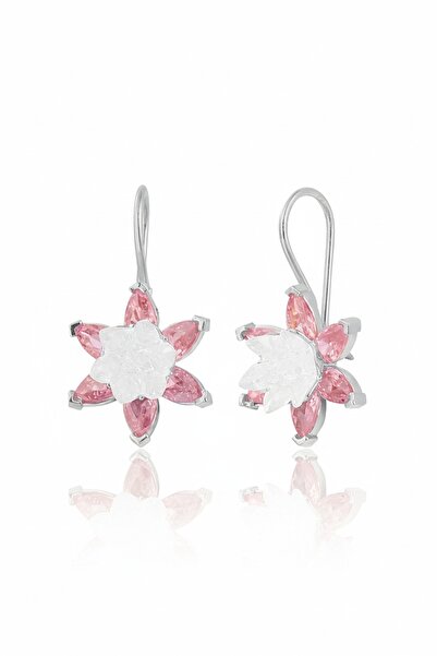 Zanaatsilver 925 Ayar Gümüş Rodyumlu Lotus Nilüfer Çiçeği Mengeç Küpe
