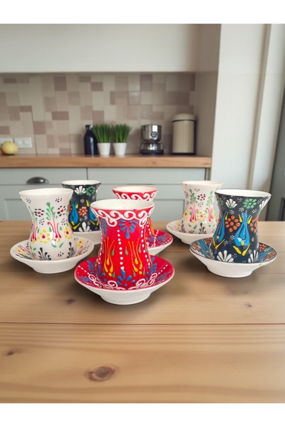 Artistic Quality Decorative 6-Person Fully Handmade Tea Cup Set with Stylish ...