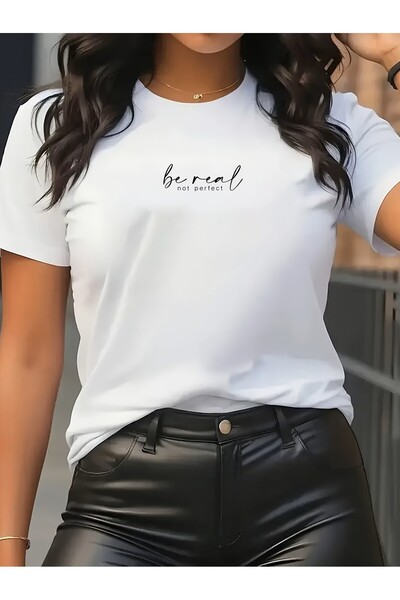 FITZA Women's T-shirt Be Real, Not Perfect, motivational, Cotton