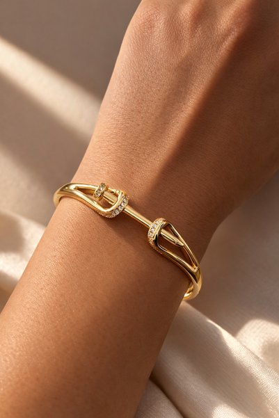 FASHİON JEWELRY Zirkon Taşlı Toka Model Gold Paslanmaz Çelik Bileklik