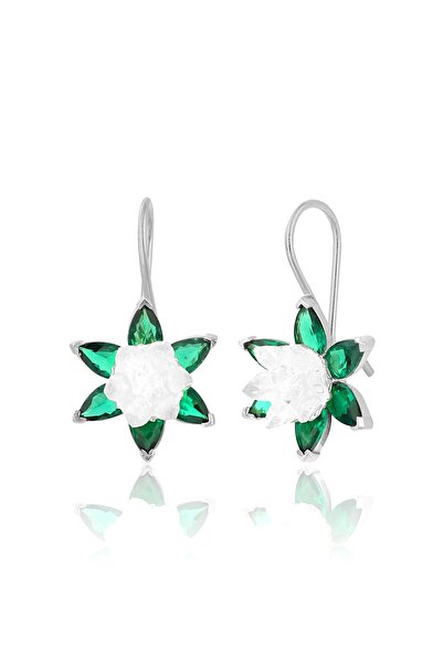 Zanaatsilver 925 Ayar Gümüş Rodyumlu Lotus Nilüfer Çiçeği Mengeç Küpe