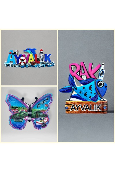 Mundy AyvalıkTemalı Kabartmalı Polyester 3 lü Magnet Seti Buzdolabı Süsü (kod...