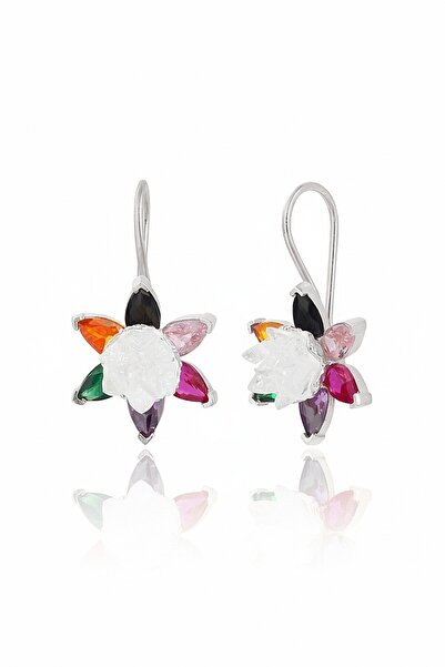 Zanaatsilver 925 Ayar Gümüş Rodyumlu Lotus Nilüfer Çiçeği Mengeç Küpe