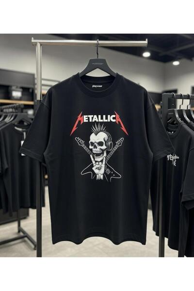 playwear Μπλουζάκι Metallica με στάμπα κιθάρας και μουσικής, 100% βαμβάκι, κα...
