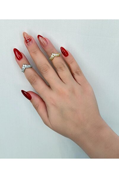 Store خاتم أنيق قابل للتعديل على شكل تاج الأميرة بتصميم V